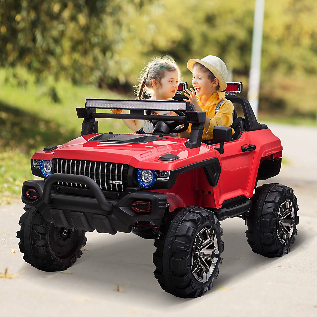 12V 2-Seat SUV Truck with Remote Control, 3 Speeds, LED Light Bar, Audio Input, Red N16211
