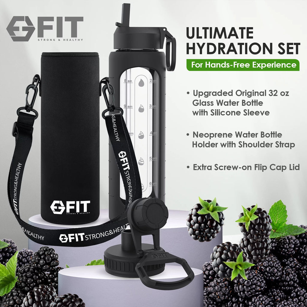 32 oz Glass Water Bottle with Time Marker and Carrier T854