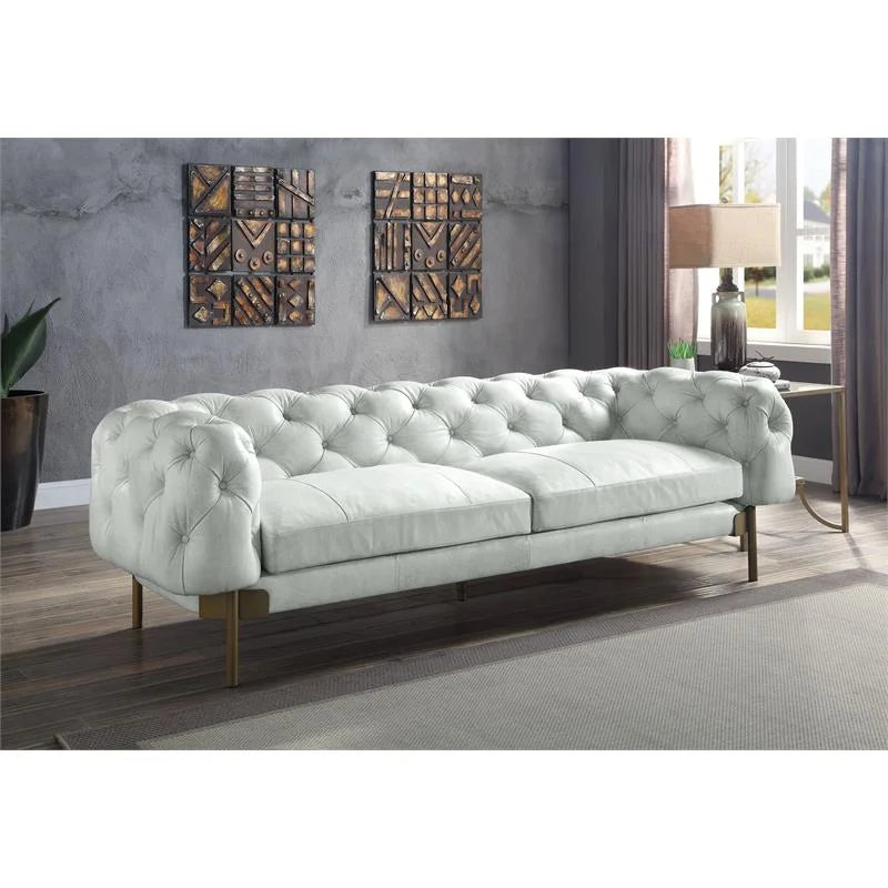Vintage White Top Grain Leather Sofa J537826