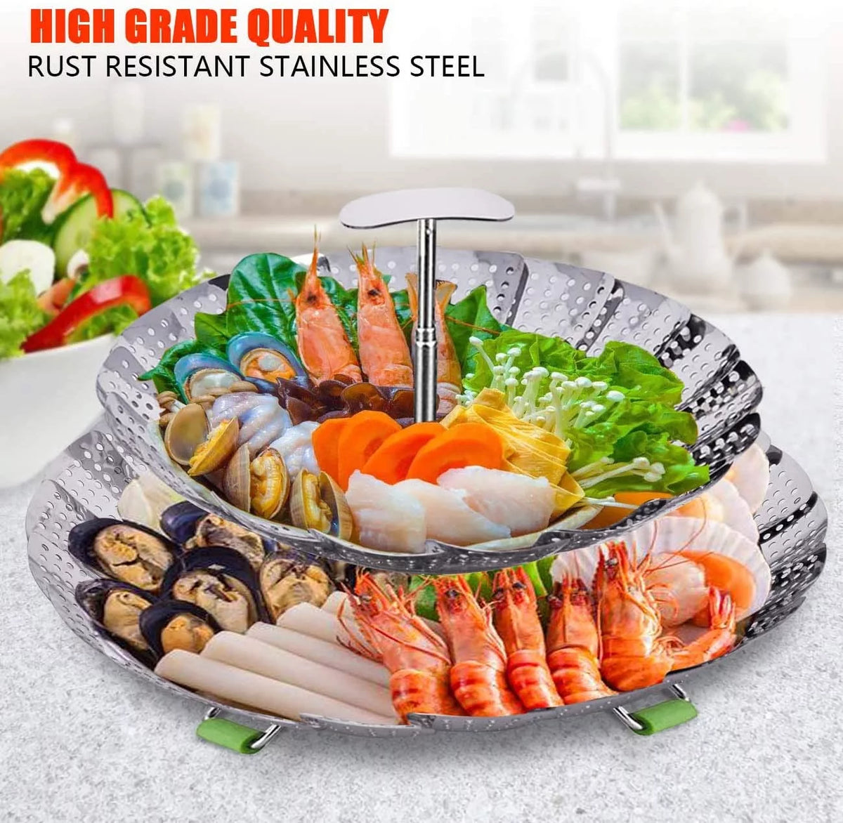 Double Layer Stainless Steel Collapsible Steamer Basket G4933