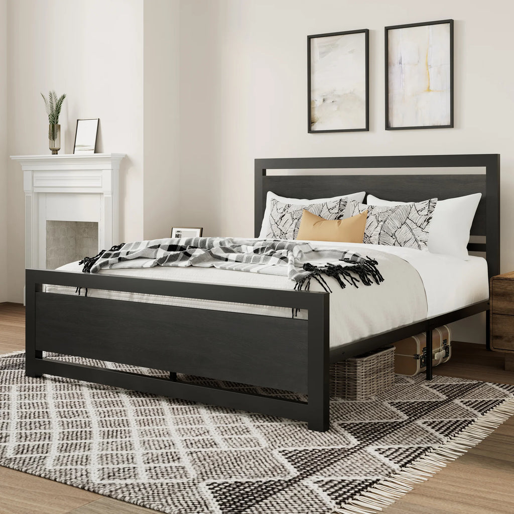 Queen Size Metal Platform Bed Frame with Headboard & Footboard S693627