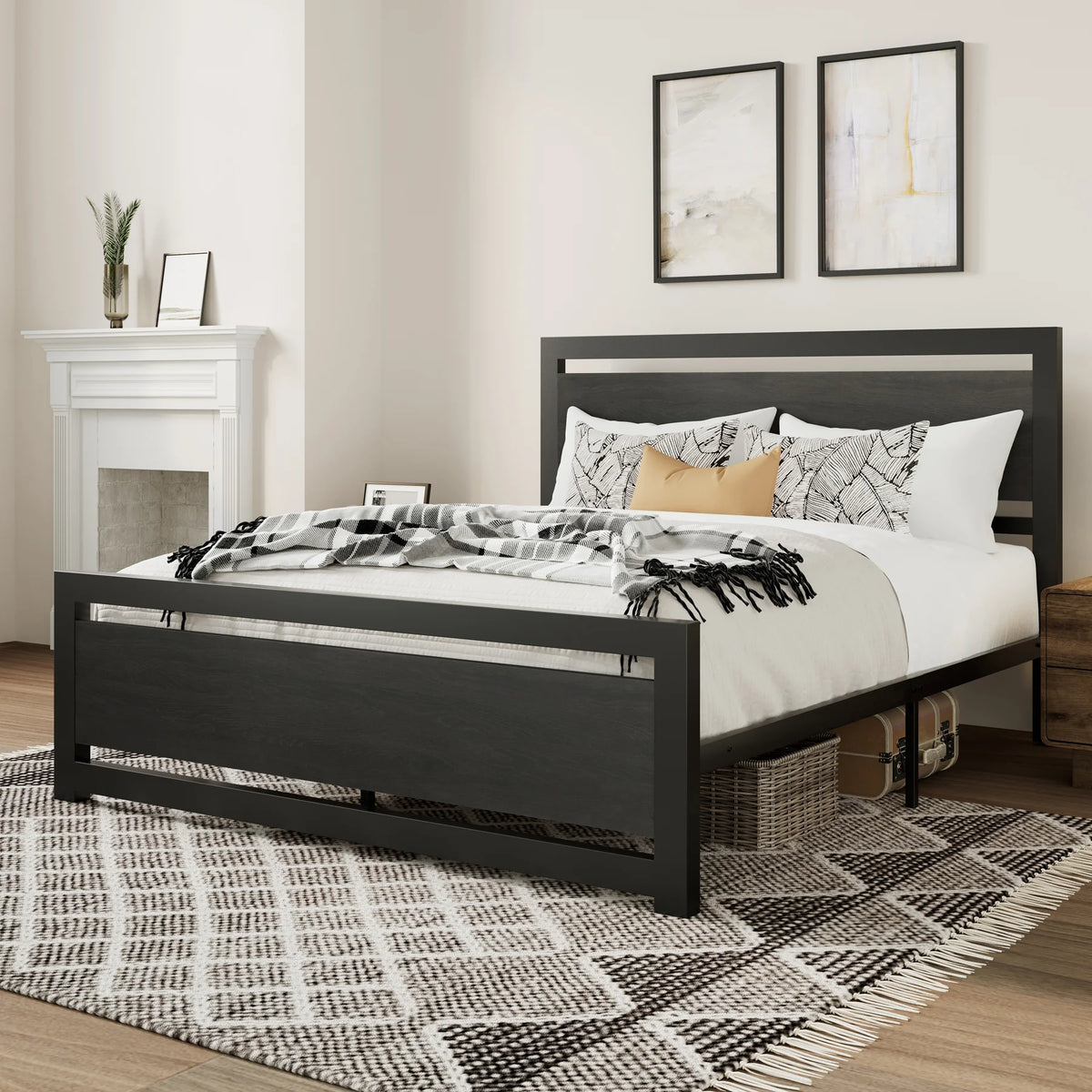 Queen Size Metal Platform Bed Frame with Headboard & Footboard S693627