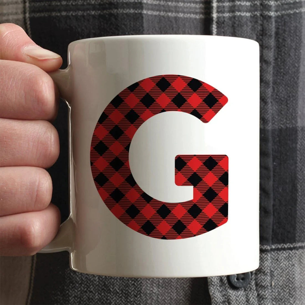 Hot Chocolate Coffee Mug Gift, Red Plaid Initial Letter G, 1-Pack G728250