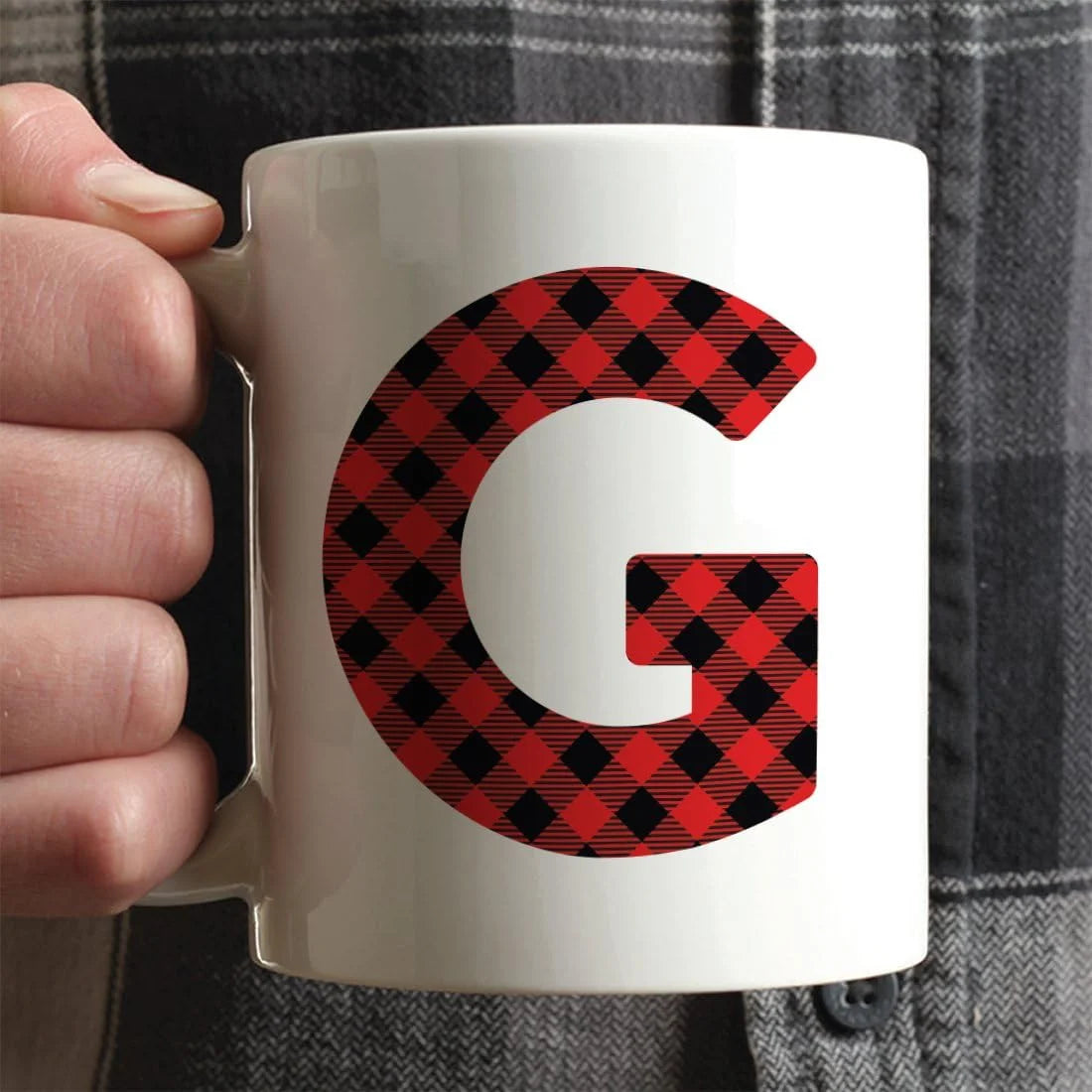 Hot Chocolate Coffee Mug Gift, Red Plaid Initial Letter G, 1-Pack G728250