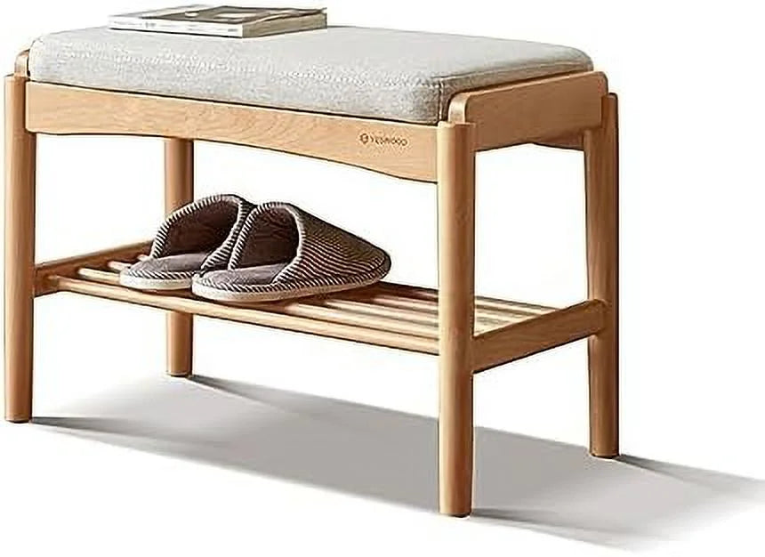 Wood 2-Tier Shoe Bench with Cushion F8430