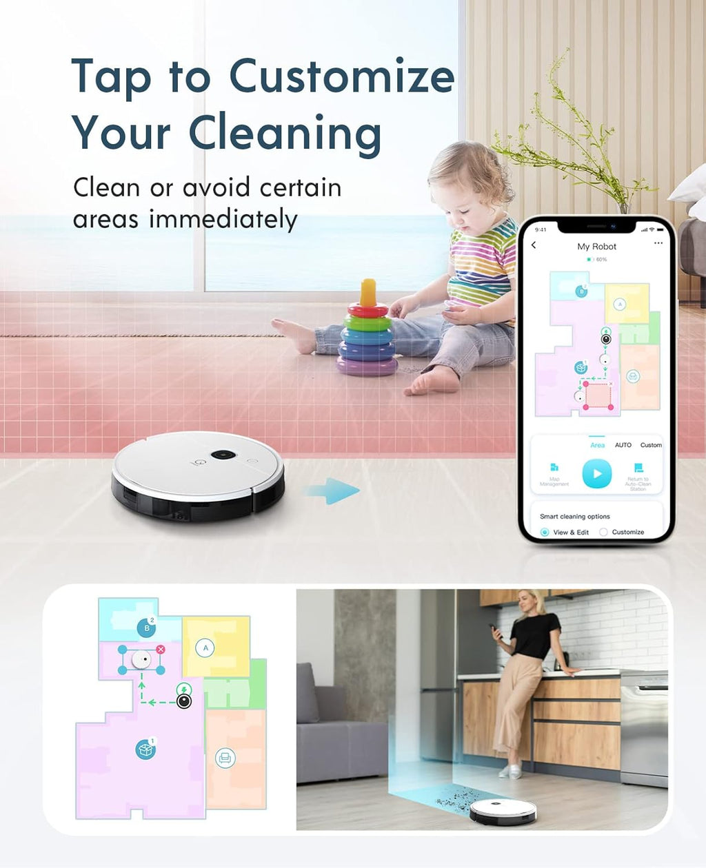 Robot Vacuum and Mop, Self-Emptying 3 in 1, 3000Pa Suction R7416