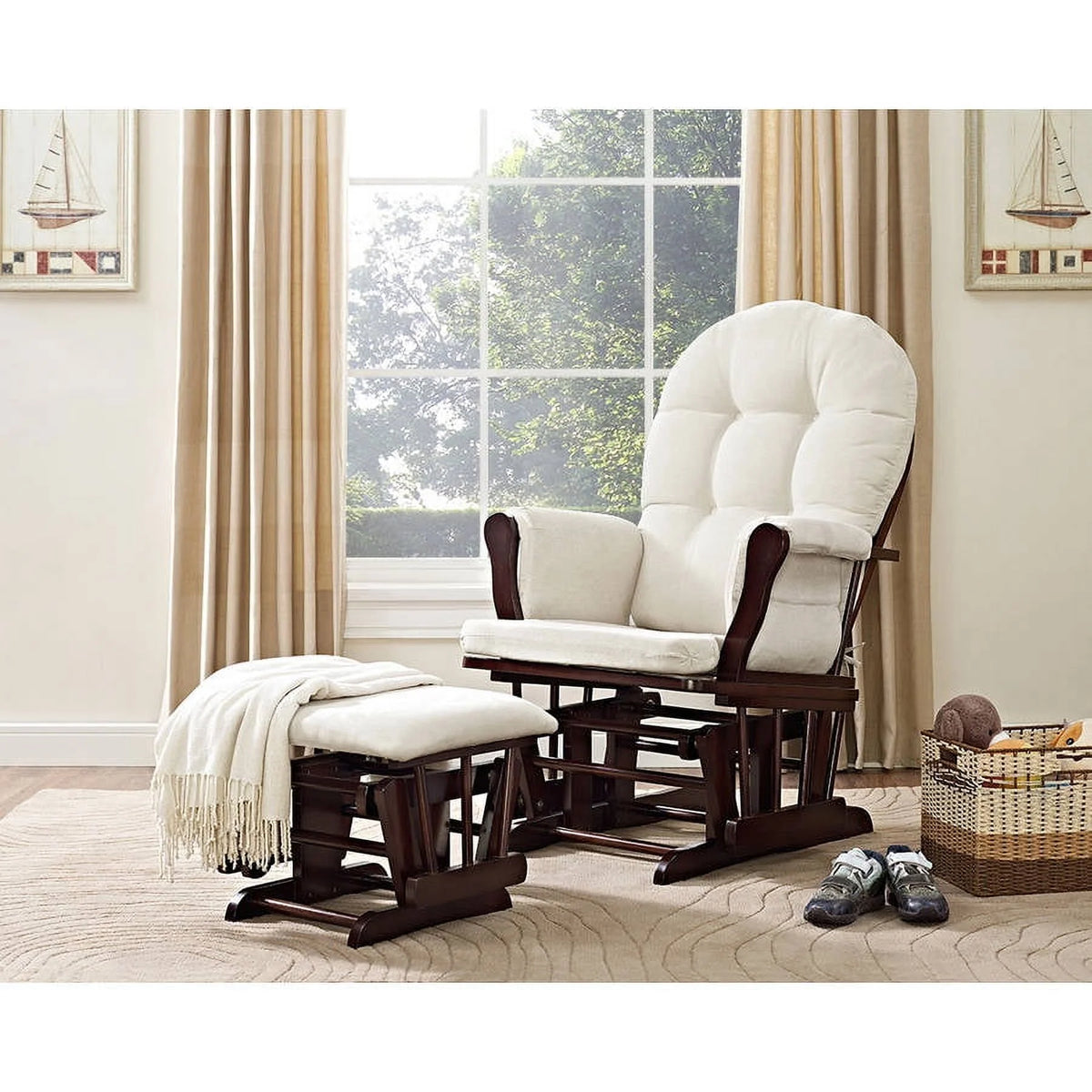 Windsor Glider and Ottoman, Natural w/ Beige Cushion U648908