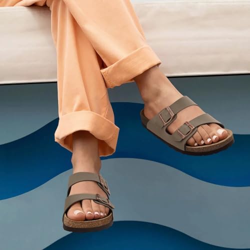 Cork Footbed Slip On Slide Sandals with Adjustable Buckle B31384