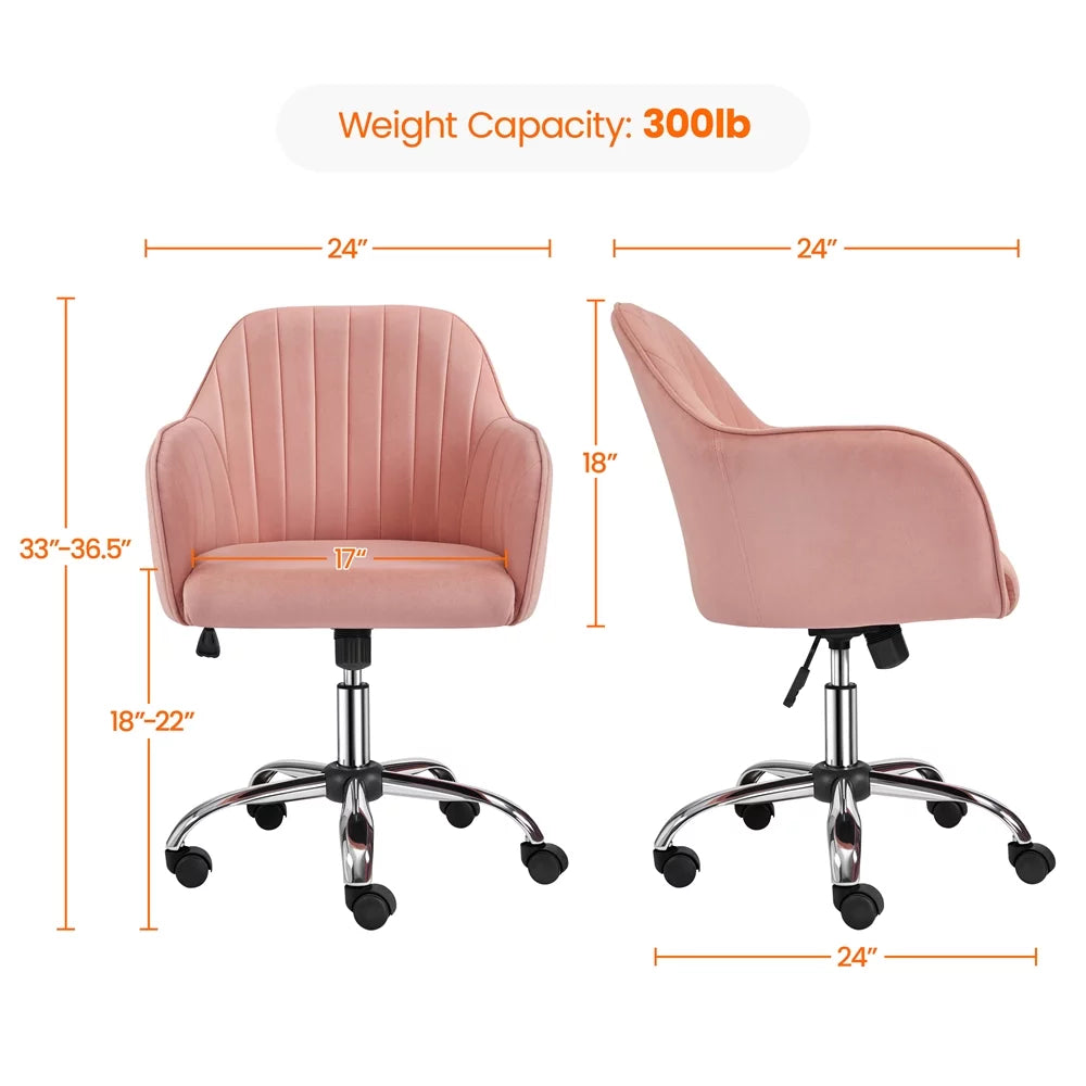 Pink Velvet Mid-Back Task Chair with Armrests L1726