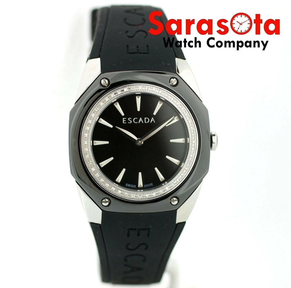 Black Ceramic Steel Diamond Bezel Quartz Wrist Watch N5335