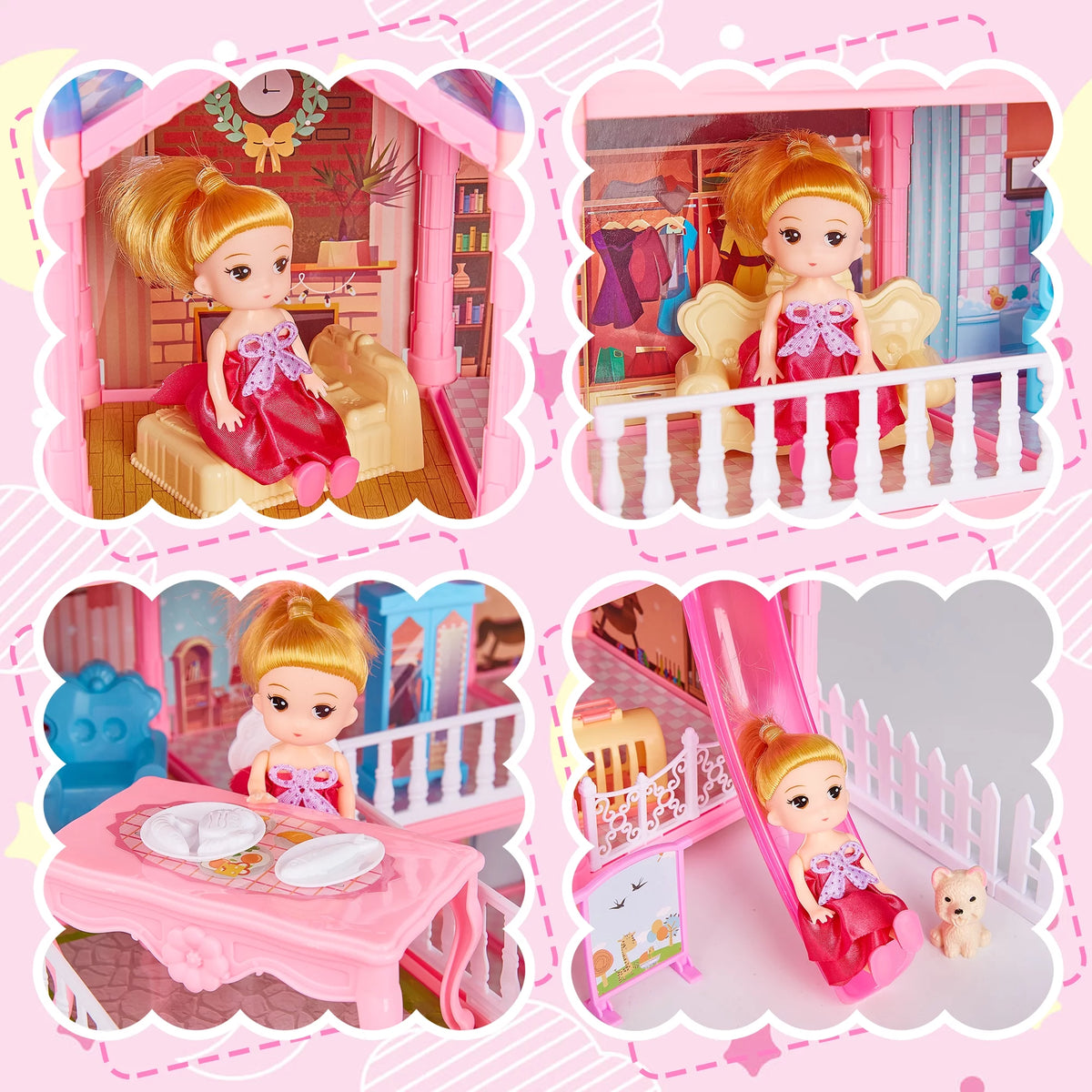 5-Story 19 Rooms Dollhouse with 1 Doll Toy Figure W7389
