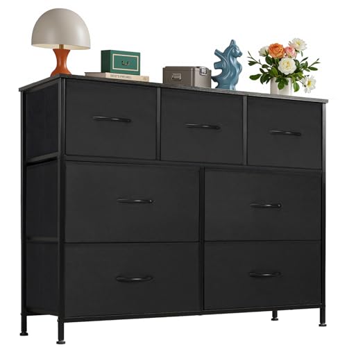 Black 8 Fabric Drawer Dresser with Wooden Top W4181