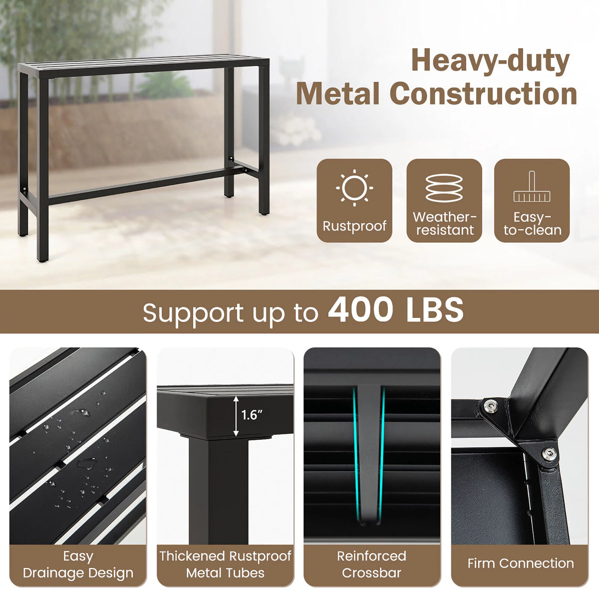 3PCS Outdoor Metal Bar Table & Chairs Set with Cushion F8430