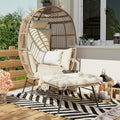Oversized Grey Wicker Egg Chair with Ottoman I241301