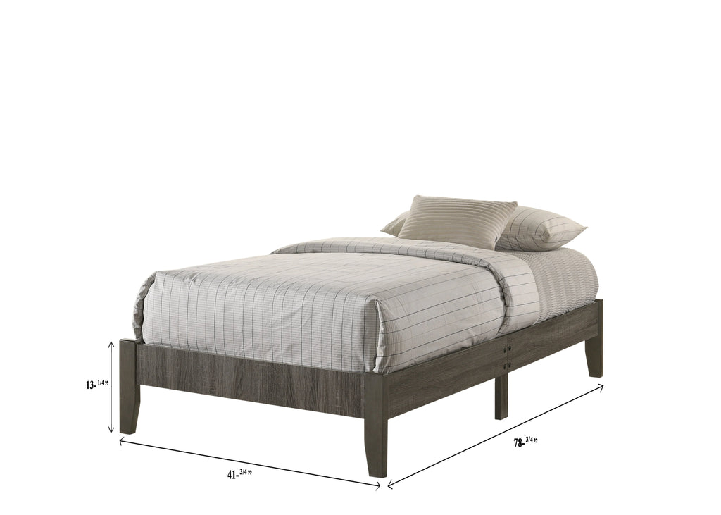 3pc Twin Size Platform Bed and Nightstand Set Gray Wooden L451