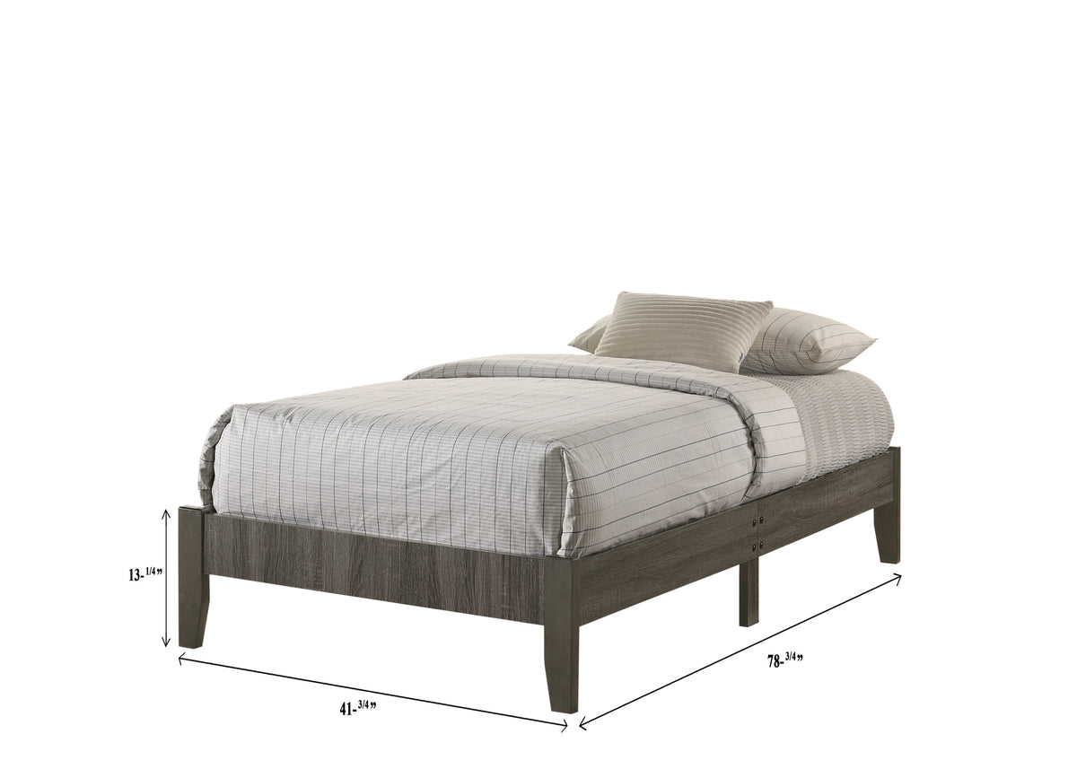 3pc Twin Size Platform Bed and Nightstand Set Gray Wooden L451