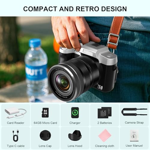 6K 64MP Compact Digital Camera with Microphone W1309