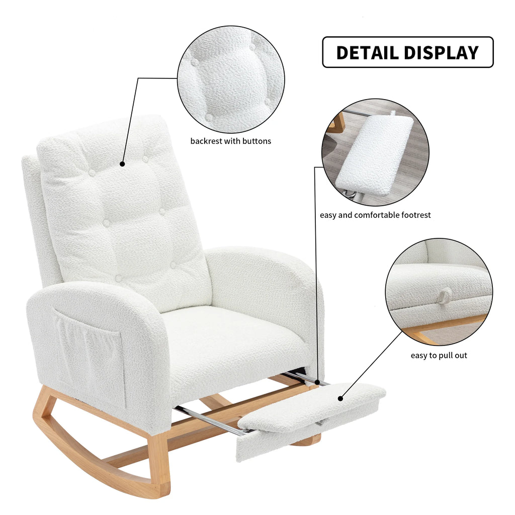 Rocking Chair with Footrest High Back Rubber Wood Legs P538117