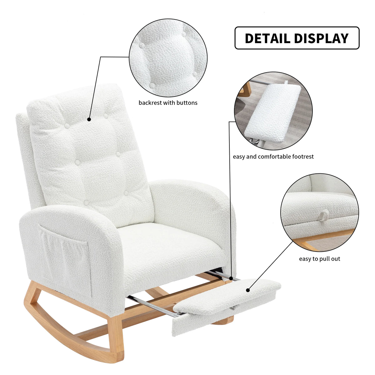 Rocking Chair with Footrest High Back Rubber Wood Legs P538117