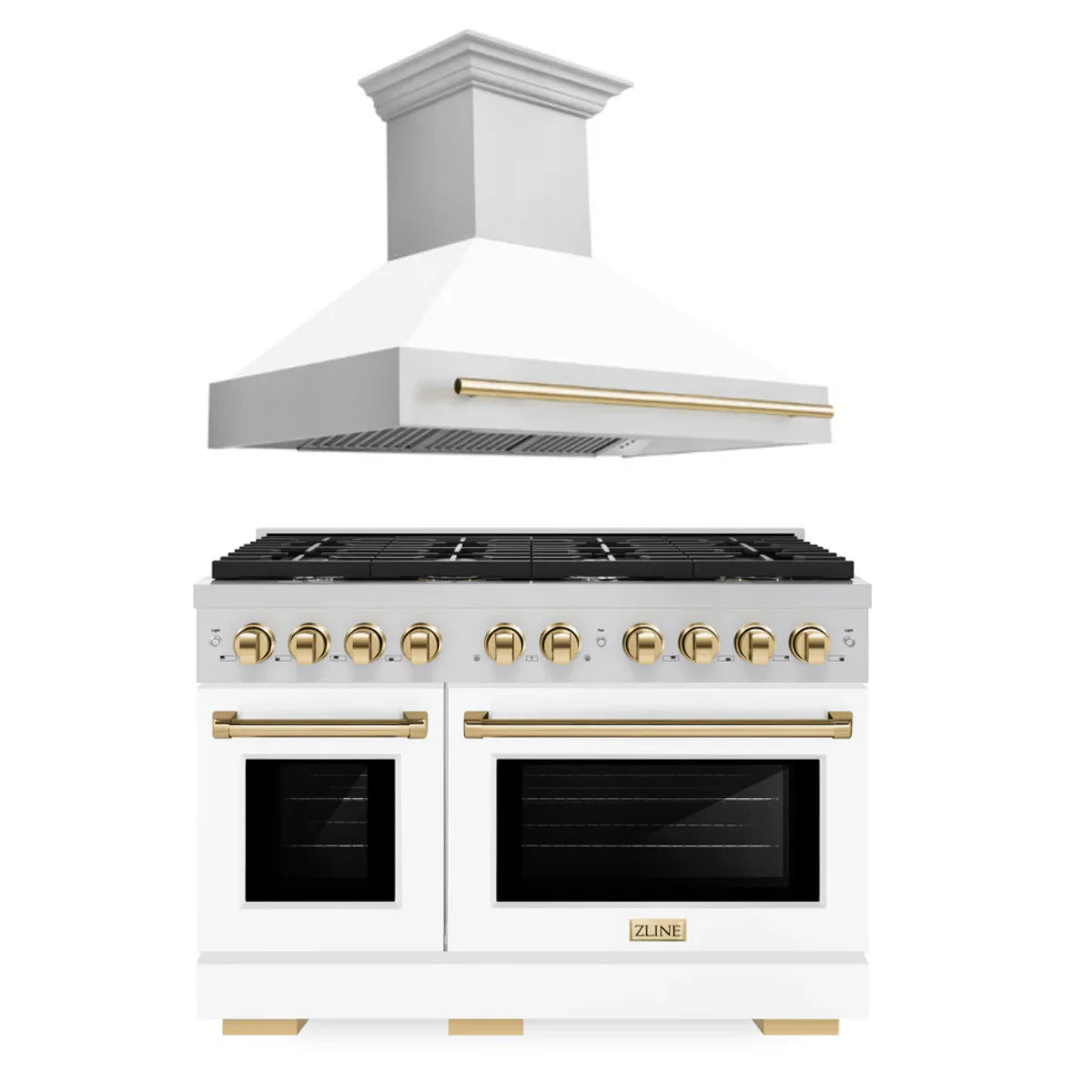 48 In. Gas Range and Range Hood in Stainless Steel with White Matte Door N804146