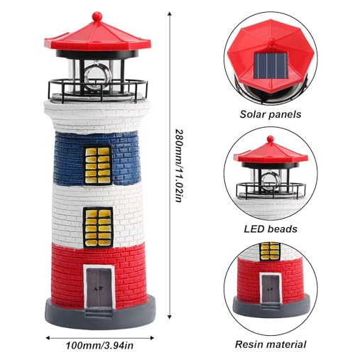Black and White LED Solar Power Lighthouse Statue H53320