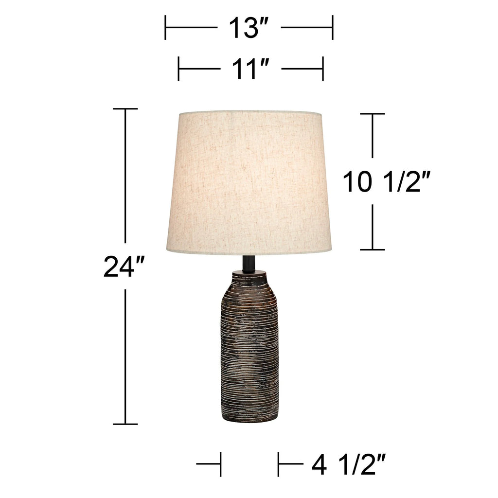 24" High Mid Century Modern Table Lamps Set of 2 Black Finish Oatmeal Shade J844