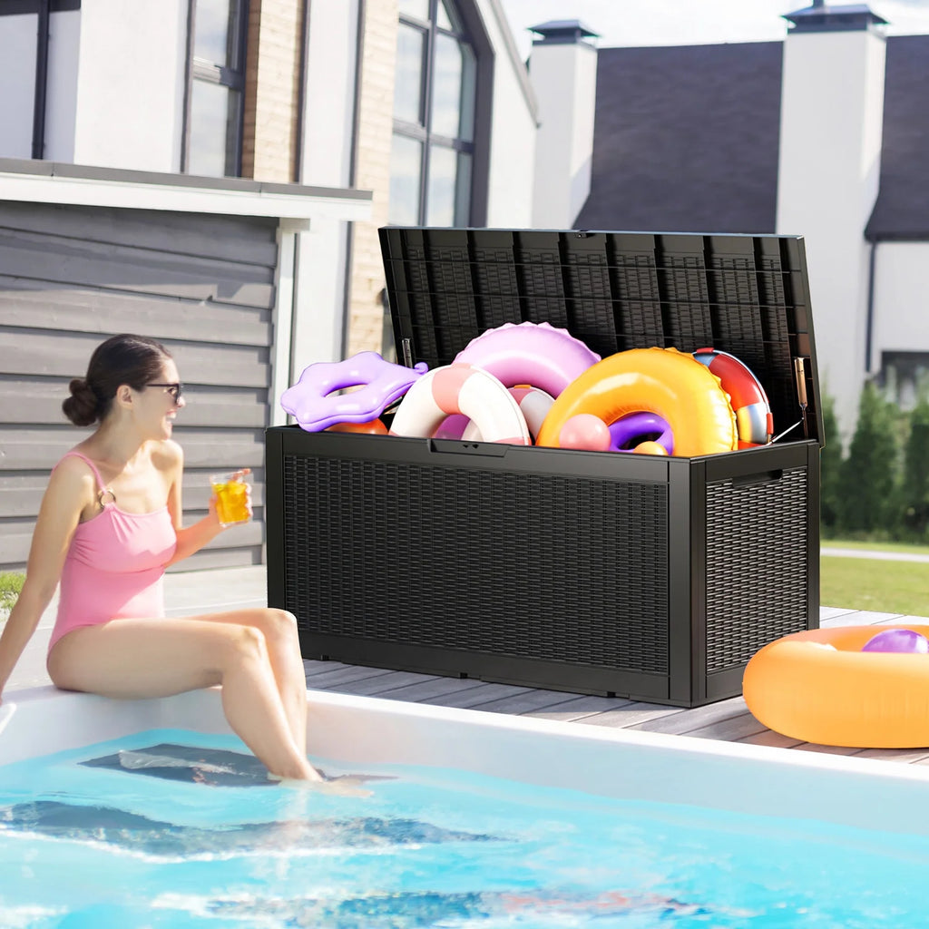 100 Gallon Waterproof Rattan Resin Outdoor Storage Deck Box with Divider H71651