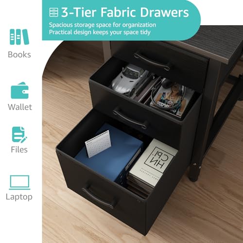 White 55 Inch Computer Desk with Fabric File Drawers Cabinet Y59845