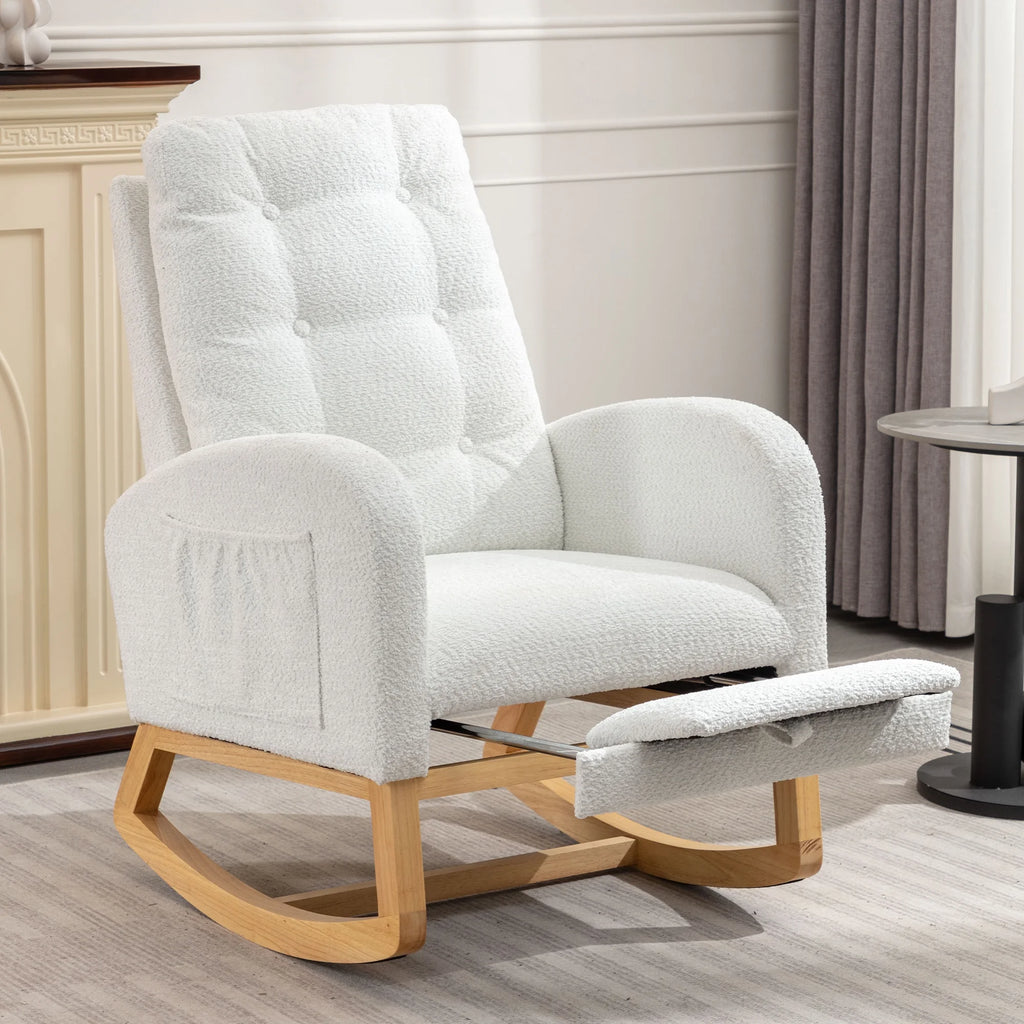 Rocking Chair with Footrest High Back Rubber Wood Legs P538117