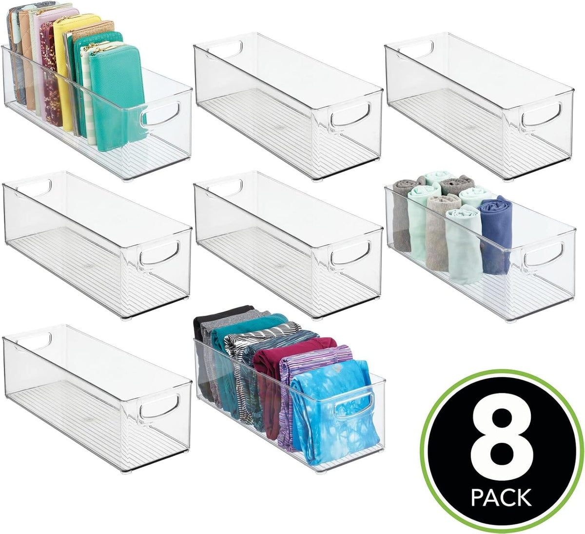 Clear 8 Pack Plastic Stackable Storage Organizer Bin Basket with Handle S327
