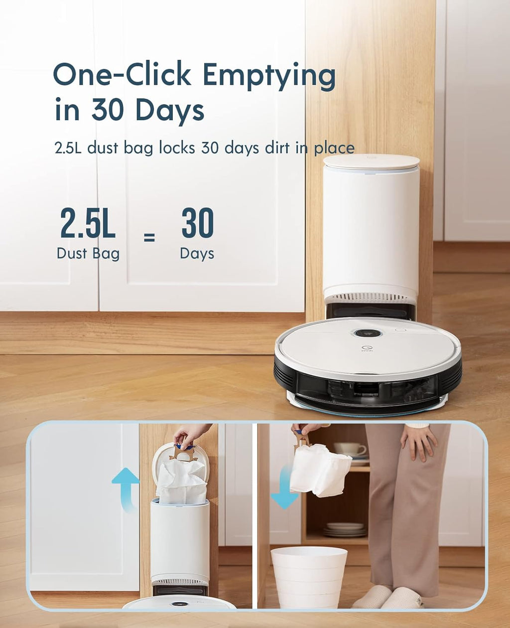 Robot Vacuum and Mop, Self-Emptying 3 in 1, 3000Pa Suction R7416
