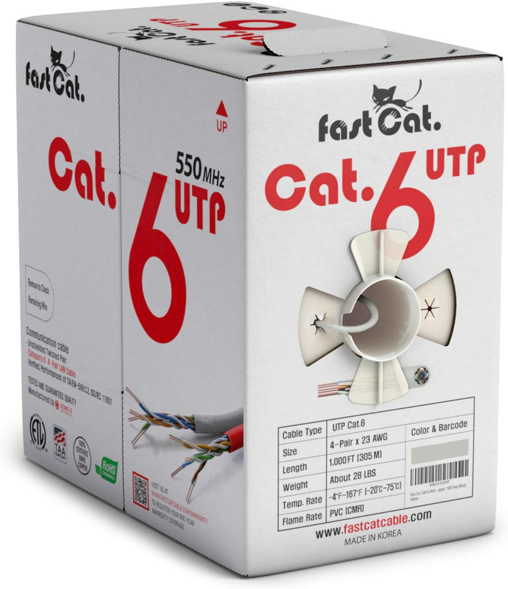 Cat6 Ethernet Cable 1000ft 23 AWG Solid Bare Copper Black A6247