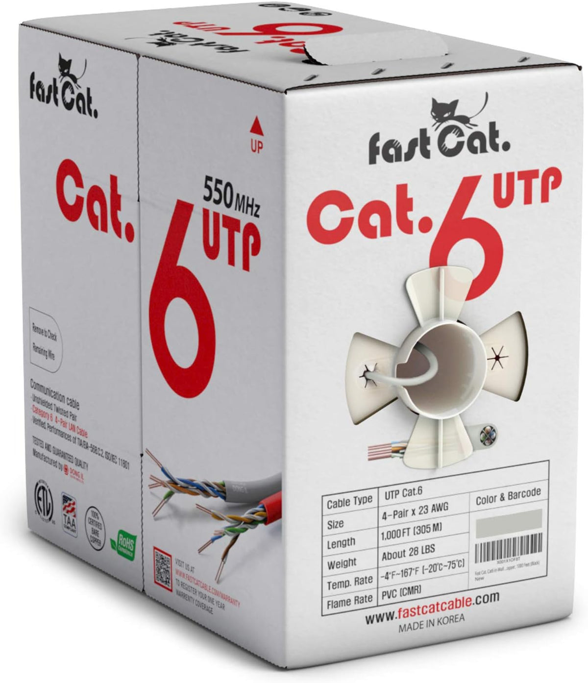 Cat6 Ethernet Cable 1000ft 23 AWG Solid Bare Copper Black A6247