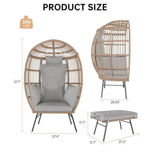 Oversized Grey Wicker Egg Chair with Ottoman I241301