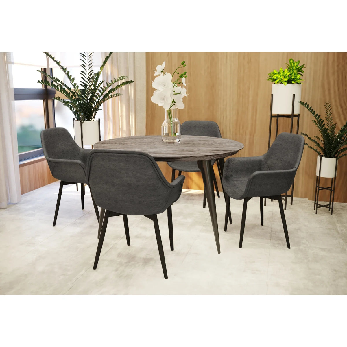 Round Wood 47" Dining Table With Metal Legs C443