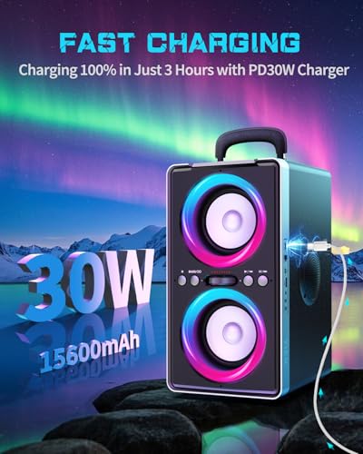 Portable Bluetooth Speaker 200W Peak with Subwoofer LED Light Z551498