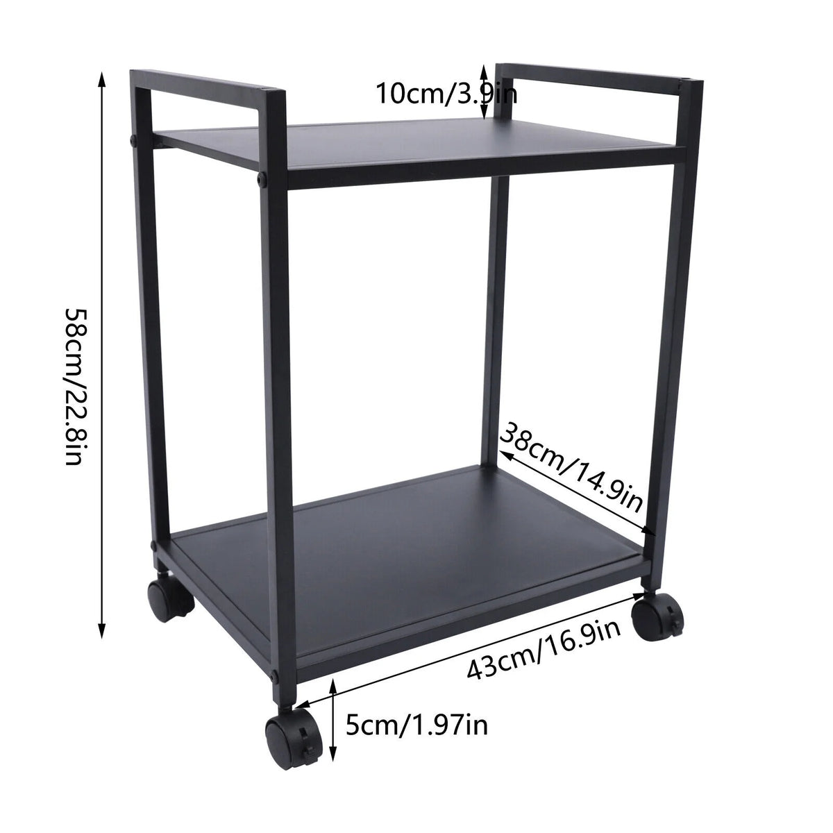 2Tier Computer Tower Stand with Lockable Wheels Black K256