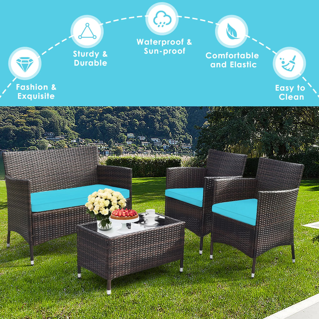 8 Pcs Patio Rattan Furniture Set with Cushioned Chair Loveseat Table C675430