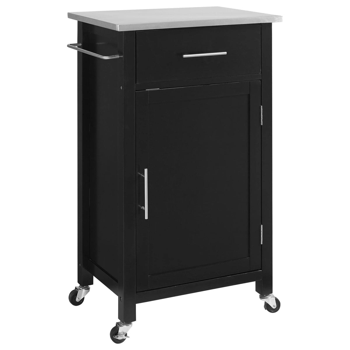 Black Compact Kitchen Island Cart with Stainless Steel Top X29936