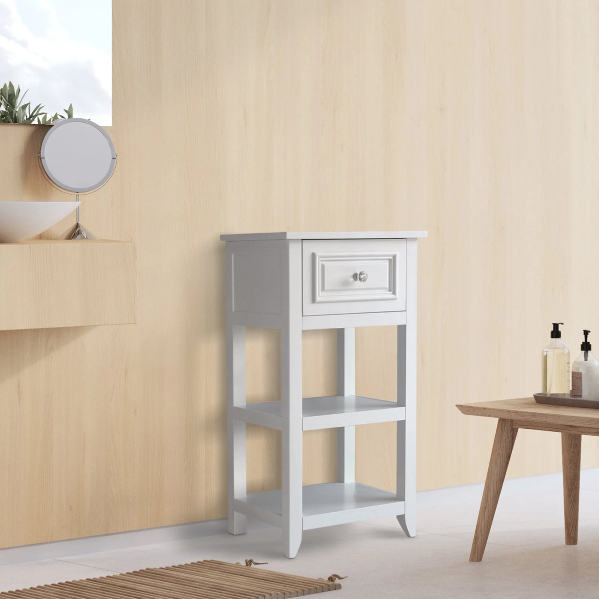 White Wooden Floor Cabinet with Drawer U675