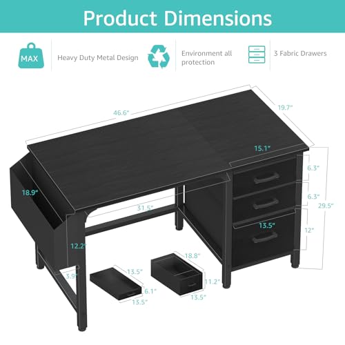 White 55 Inch Computer Desk with Fabric File Drawers Cabinet Y59845