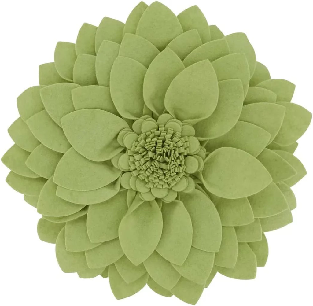 3D Petals Flower Filled Decorative Throw Pillow 16" Round Lime Floral Felt Accent Pillow B7490