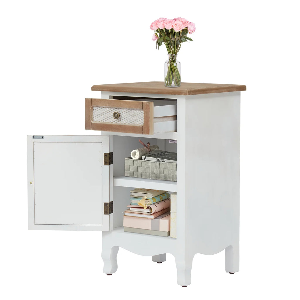 White Nightstand with Drawer and Storage V652056
