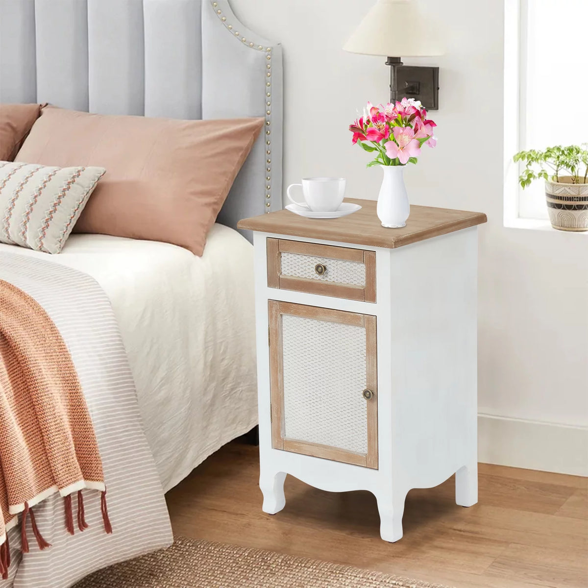 White Nightstand with Drawer and Storage V652056
