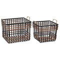 Black Bamboo and Antique Gold Metal Basket with Handles, Set of 2 X45300