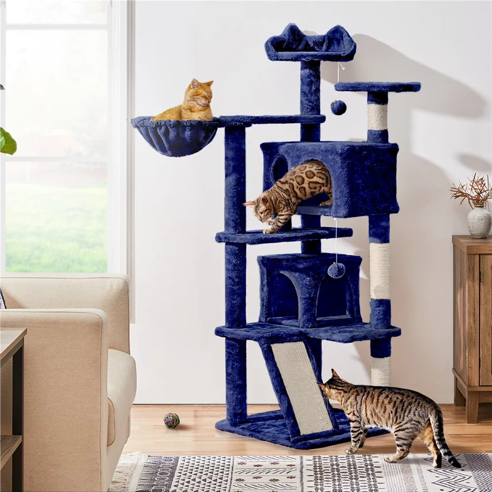 54" Double Condo Cat Tree with Scratching Post Tower B957804