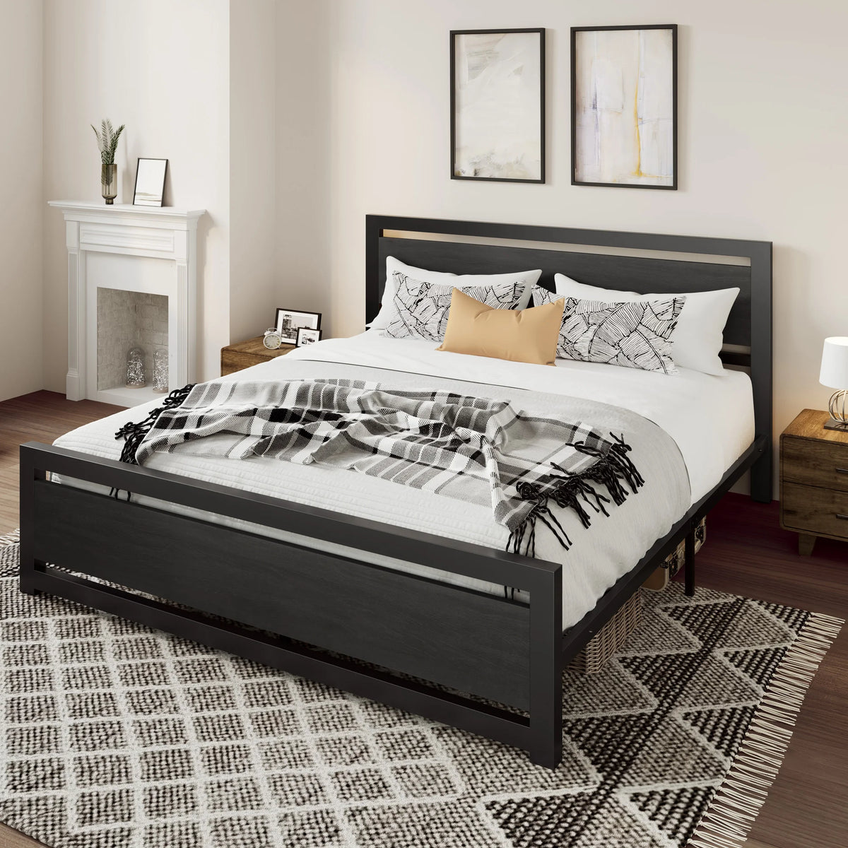 Queen Size Metal Platform Bed Frame with Headboard & Footboard S693627