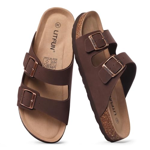 Cork Footbed Slip On Slide Sandals with Adjustable Buckle B31384