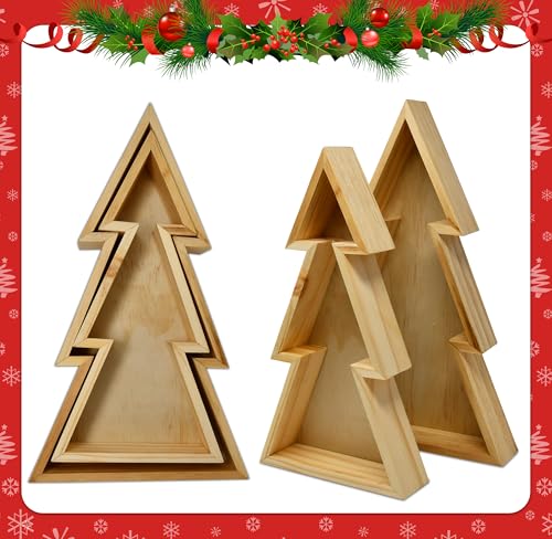 Wooden Christmas Tree Trays Set of 2 G54151