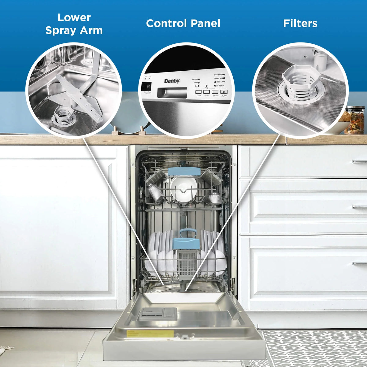 18 Wide Built-in Dishwasher in White L337